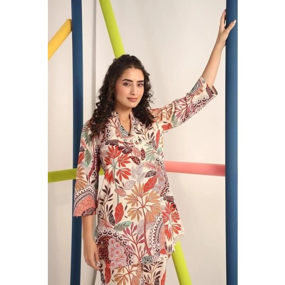 Floral Print Flared Kurta Set