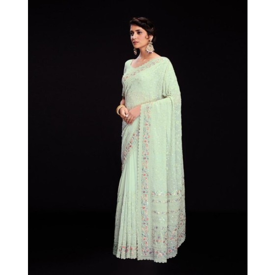 Embellished Georgette Saree with Unstitched Blouse Piece