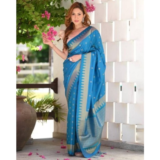 Floral Woven Satin Silk Saree with Tassels