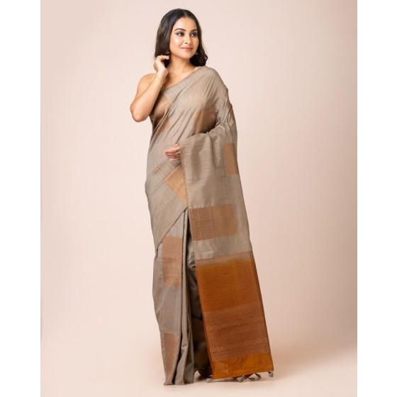 Embroidered Hand Dyed Linen Silk Saree