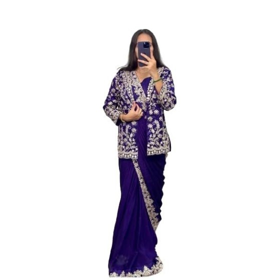 Women Georgette Saree with Embellished Blouse